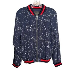 Sanctuary Star Print Bomber Jacket Womens Small Navy Blue Full Zip Varsity J0368